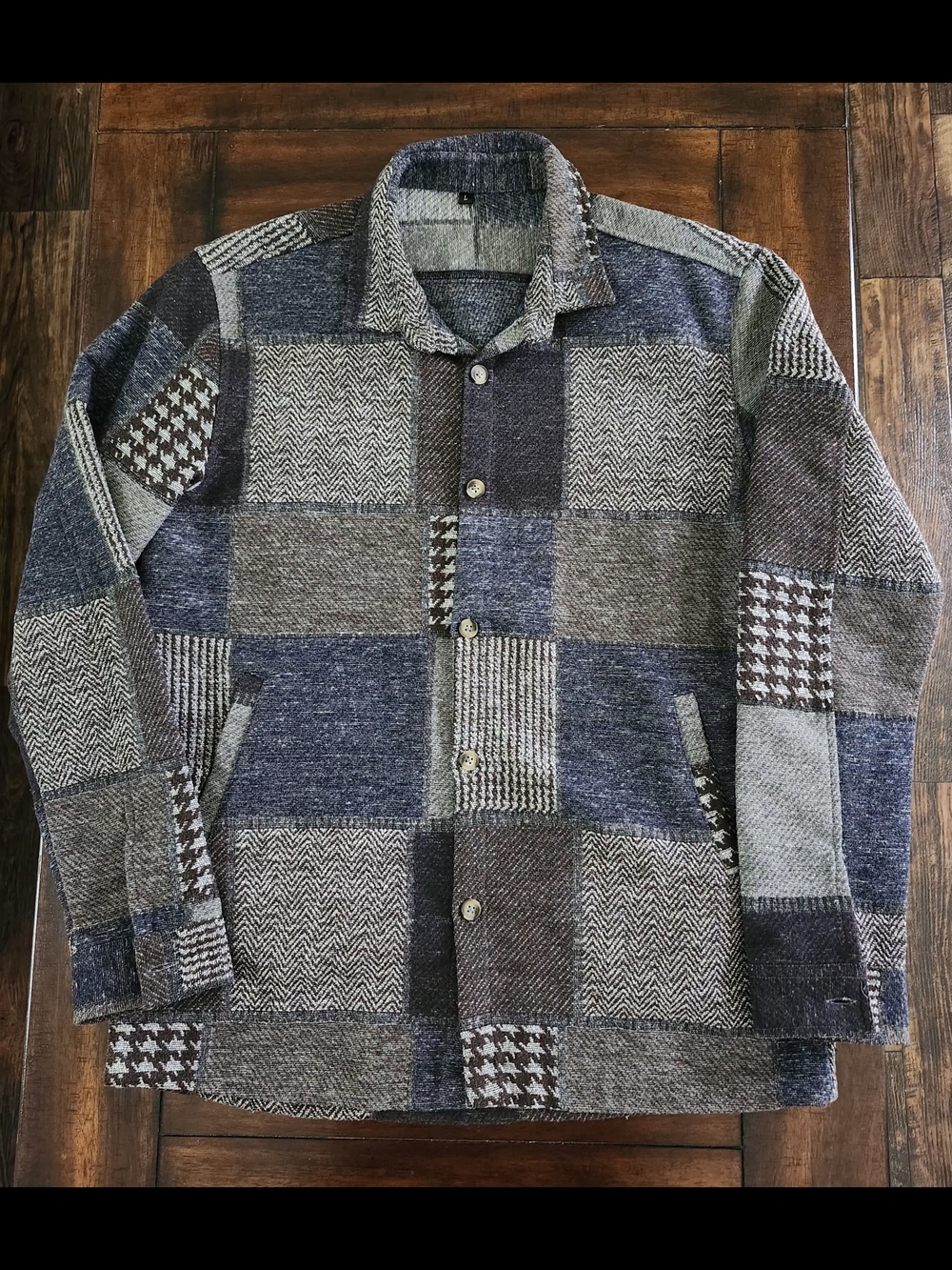 Men's Patchwork Button-Up Jacket - Blue & Gray